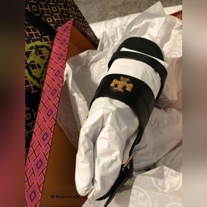 New Women's Tory Burch Mini Everly Back Strap Sandals Black Size 7.5